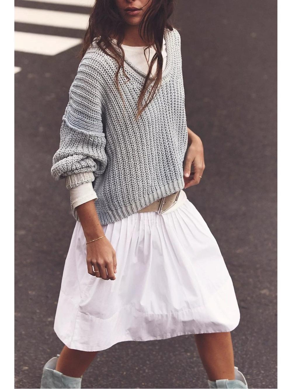 Free People Dainty Bohemian Vottage Peyton Pintuck Midi Skirt White Size 14 NWT - Picture 4 of 12